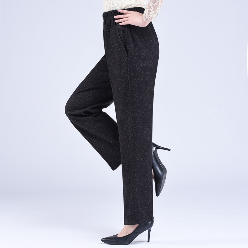 妈妈春秋长裤老人松紧高腰直筒裤中老年宽松弹力女裤老太太花裤子