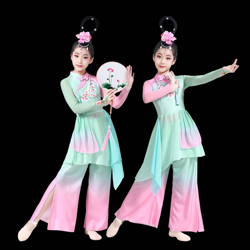 淡妆浓抹儿童古典舞中国舞演出服伞舞扇子舞表演服装飘逸女童民族