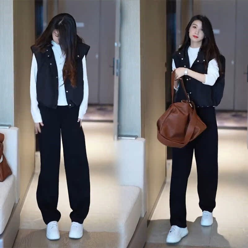 2024秋装搭配一整套时尚连帽马甲圆领卫衣宽松直筒休闲裤三件套装,女装/女士精品,时尚套装,淘宝优惠券,粉丝福利购,淘宝优惠卷