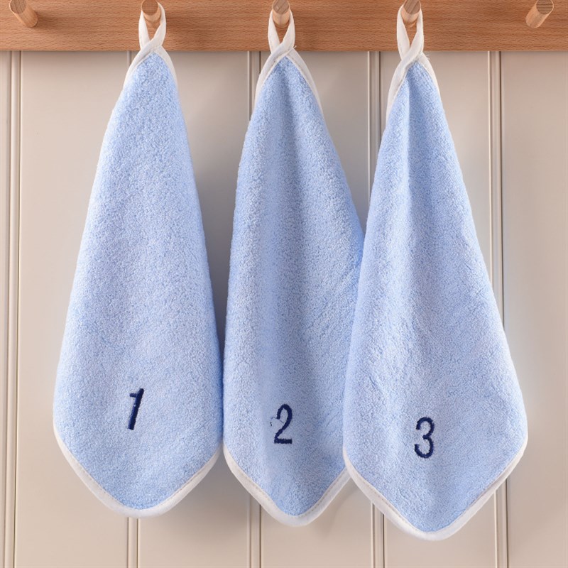 幼儿园数字编号四方巾竹纤维小毛巾儿童专用绣字带挂钩绳消毒洗脸