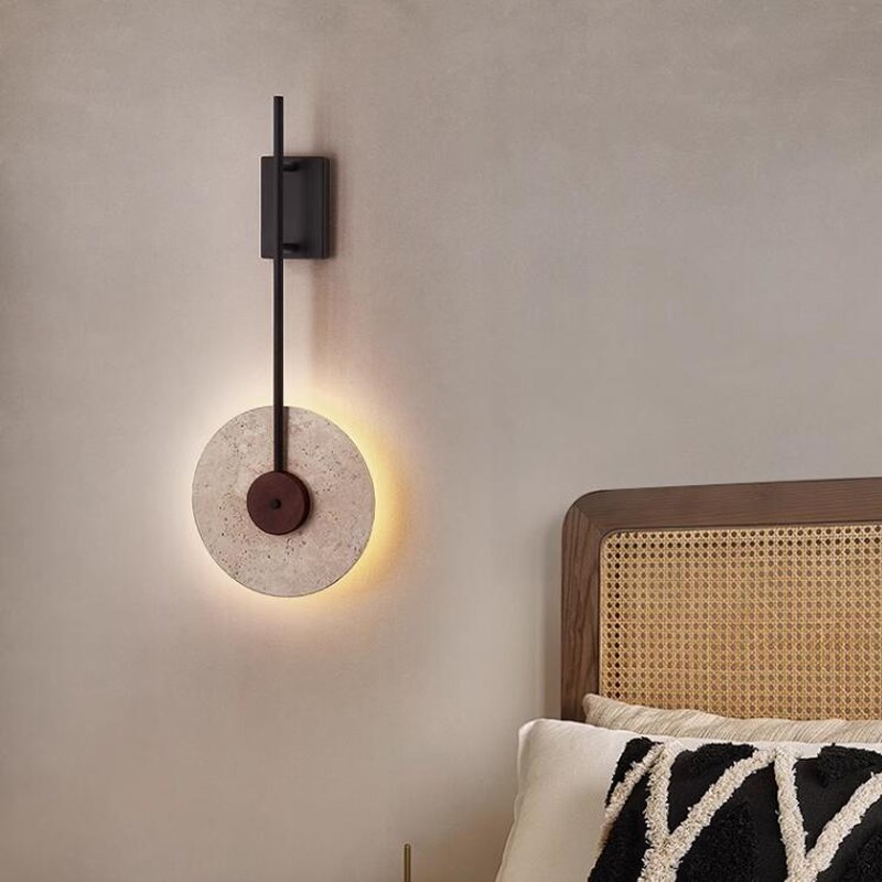 黄洞石极简侘寂风卧室床头壁灯北欧酒店轻奢设计师客厅背景墙灯具