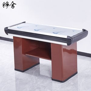 超市新款铮舍灰色便利店小型柜台水果店转角收款台不锈钢带穿线孔