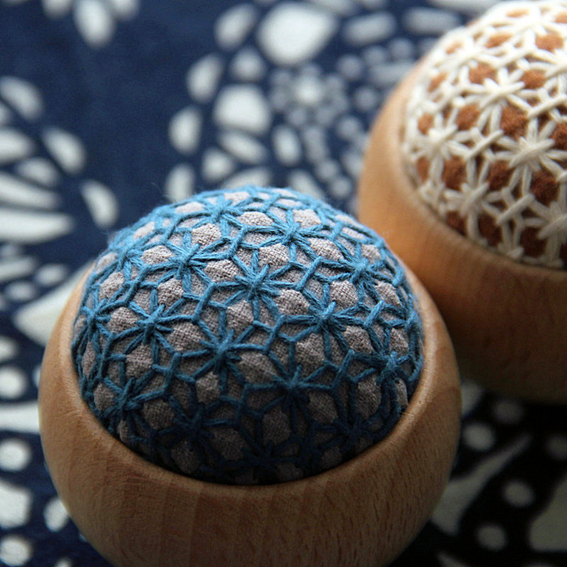 刺子绣针插扎材料包布小十字笼目紫阳花朵木碗diy手工作收纳包邮