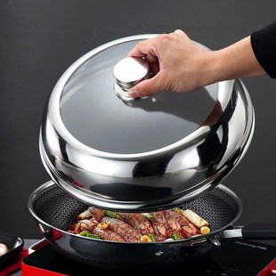 不锈钢家用锅盖可视玻璃锅盖耐高温炒锅蒸锅加高可立万能通用锅盖
