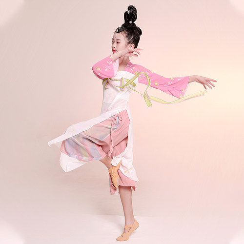 新款古典舞演出服女儿童飘逸仙气中国风扇子舞蹈服女儿童齐胸汉服