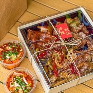 卤味九宫格打包盒网红烤肉火锅拼盘鸭货熟食一次性木质高档外卖盒