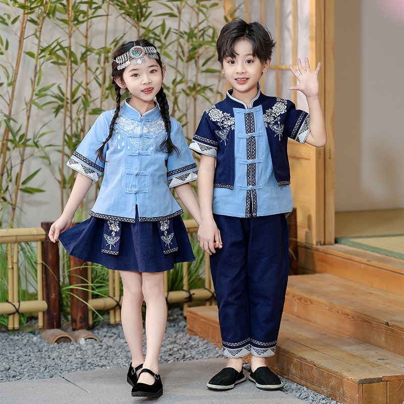 儿童三月三壮族少数民族服装唐装中国风幼儿园六一男女童表演出服