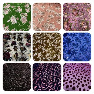 高端通花桑蚕丝真丝绒布料奢华烂花绒金丝绒旗袍连衣裙礼服装 面料