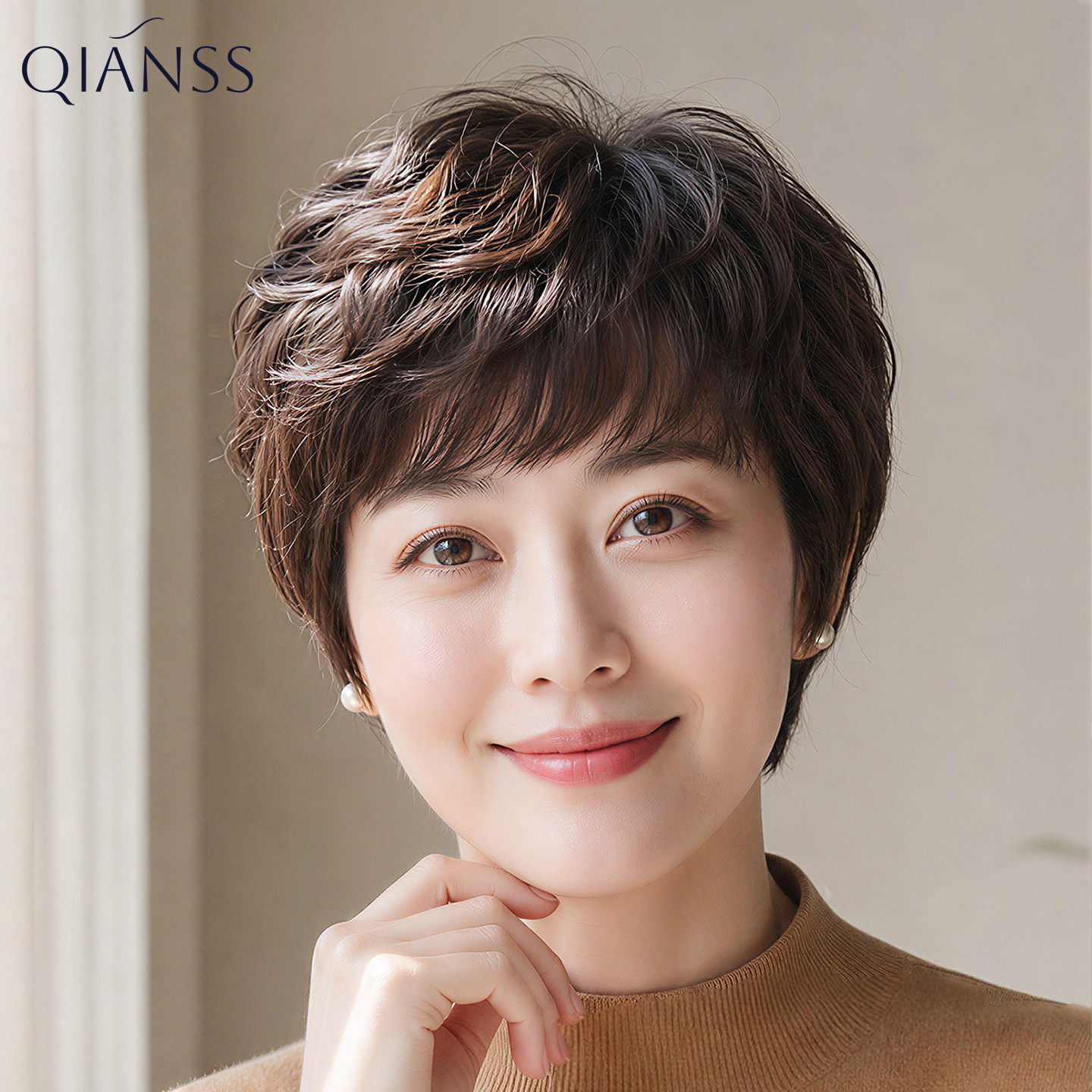 假发全头套女全真人发丝短发卷发中老年妈妈款自然透气无痕隐形图片
