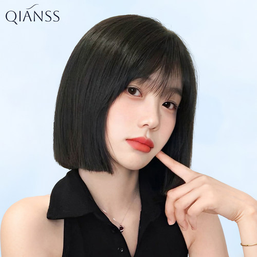 一刀切假发女全头套短发直发少女真人顺发头套式日常自然减龄