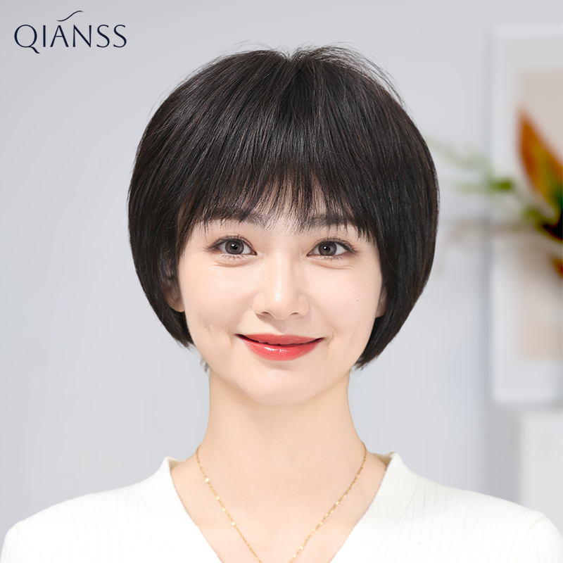 假发全头套女真人发丝短发日常波波头假发妈妈款中年女士真发减龄