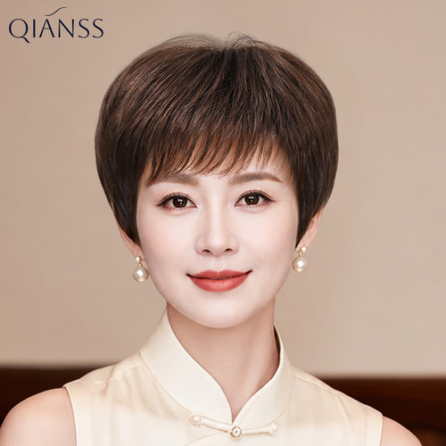 中老年真发短发整顶假发正品