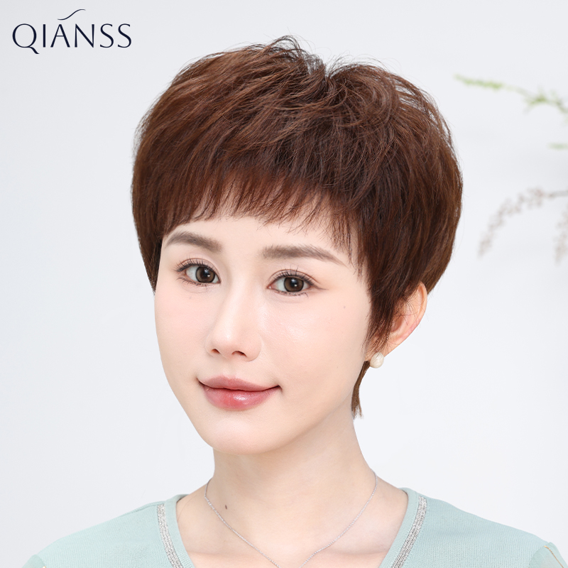 中老年假发全头套女夏天薄款真人发丝短发假发日常减龄女士妈妈款