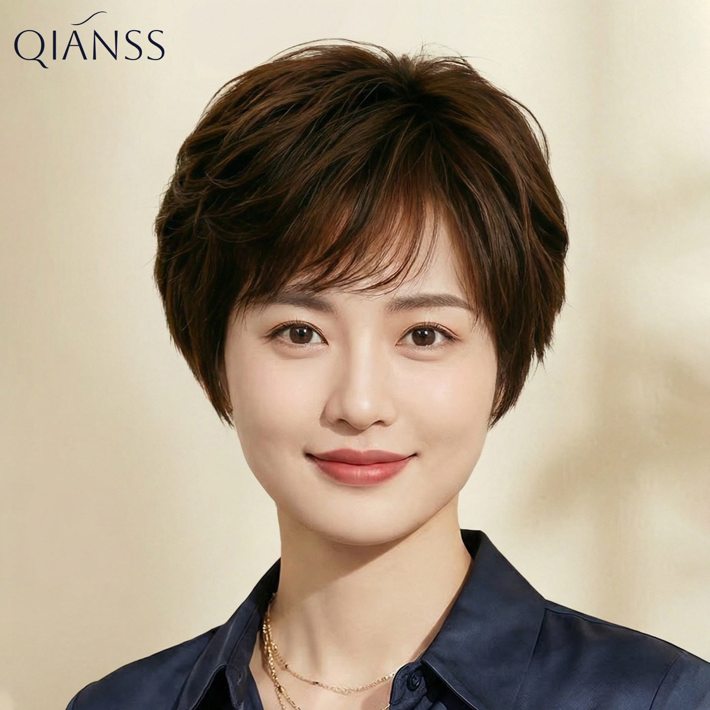 假发全头套女士真人发丝真发短卷发自然轻薄透气中老年妈妈款头发