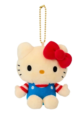 日本HelloKitty正版复古背带裤凯蒂猫kt猫公仔玩偶毛绒包挂件挂饰