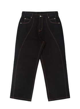 【官方正品】VandyThePink 黑色金线原浆宽松直筒牛仔裤 男女同款