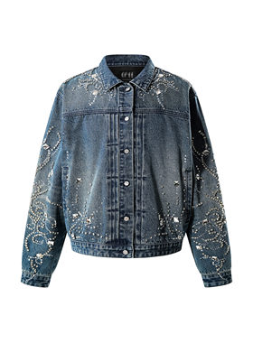 【品牌直发】theboyhasnopatience TBHNP 手缝雕花烫钻牛仔服外套