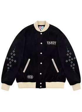 【蛇年限定】VandyThePink 汉堡蛇黑色棒球夹克新男女情侣同款