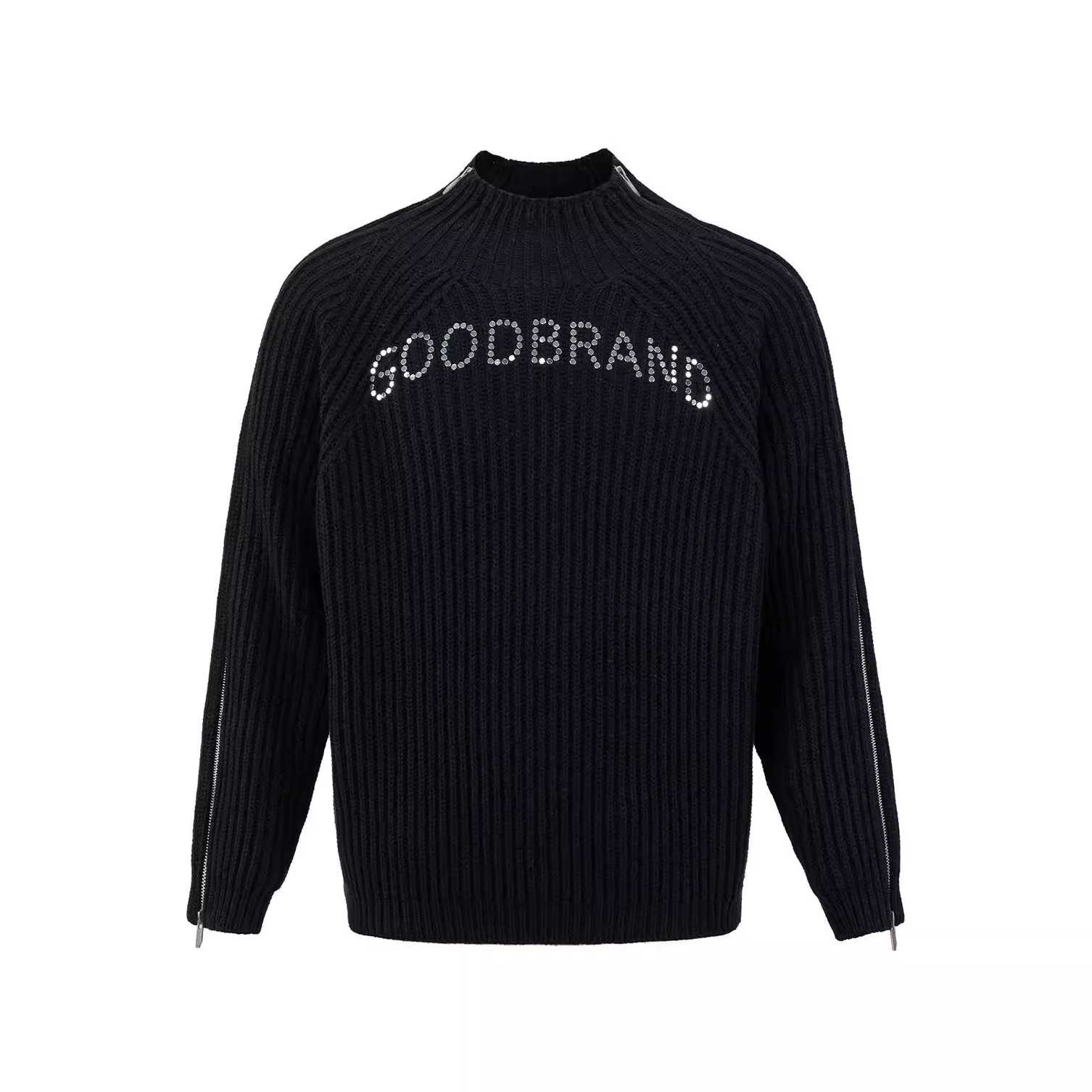 GOODBRAND黑色拉链烫珠毛衣