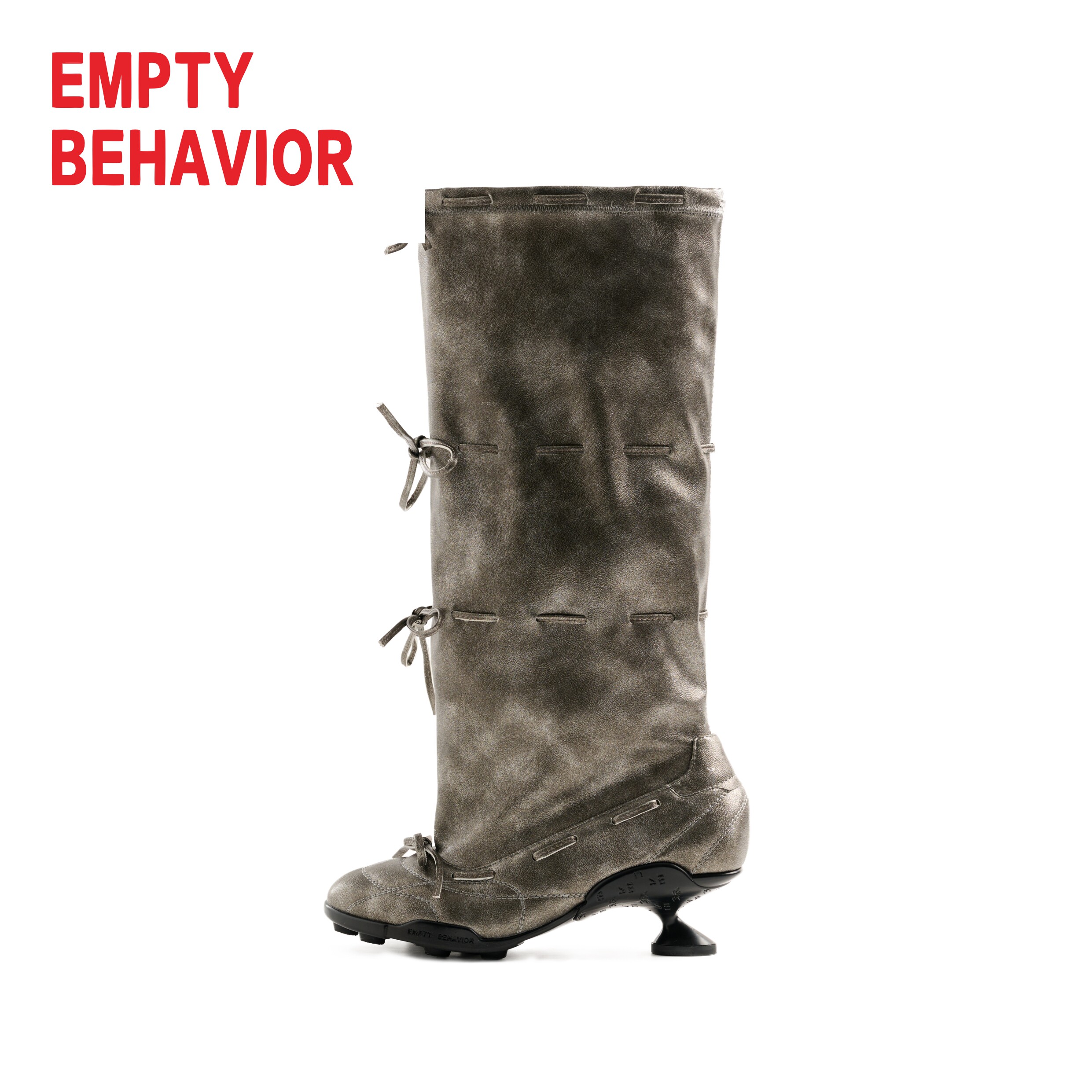 虞书欣同款·EMPTY BEHAVIOR·芭蕾绑带套靴 黑银色 玳瑁棕色