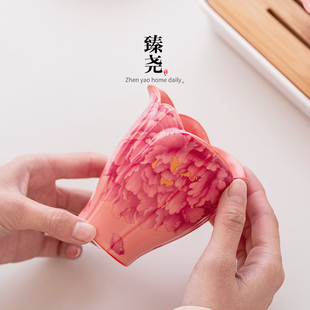 粉汝国色天香牡丹花高颜值茶海公道杯大容量家用女士泡茶匀茶礼盒