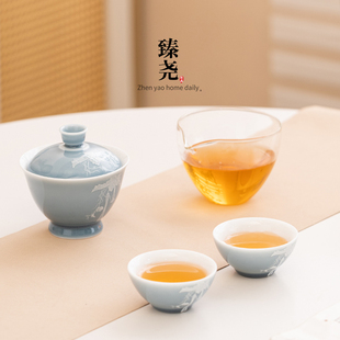 车载户外旅游快客杯 旅行茶具套组一壶两杯斗笠盖碗玻璃公道便携式