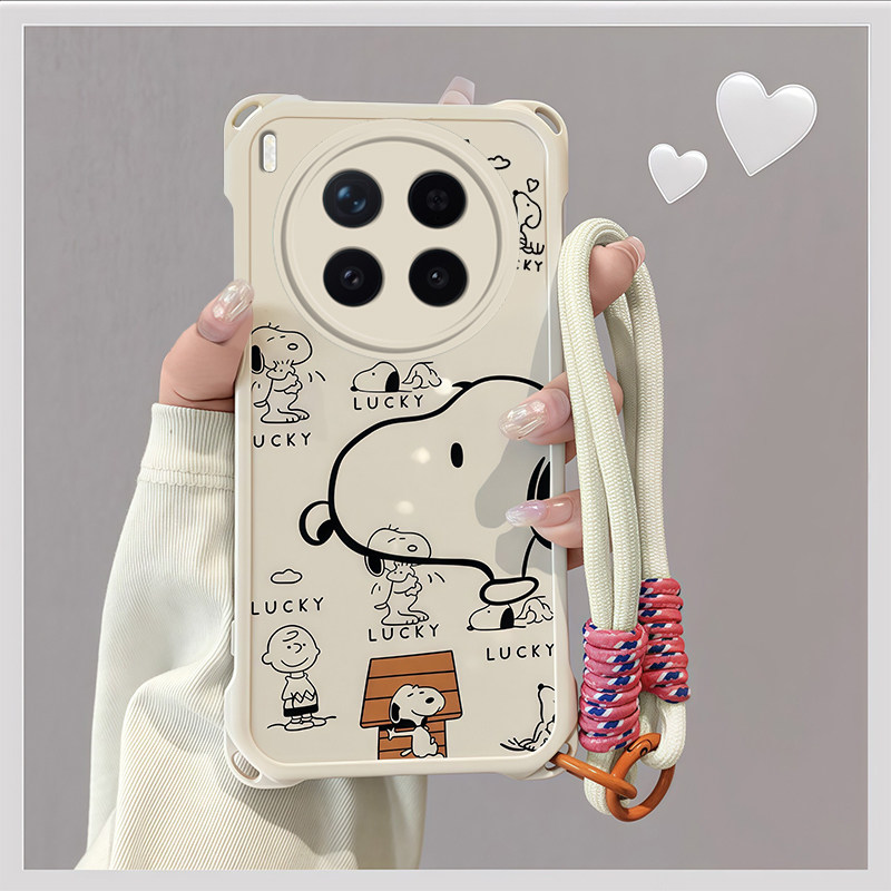 适用vivoX300Pro手机壳X200Ultra史努比X100S可爱卡通X90高级感女款x80四角挂绳壳x70全包防摔x60超薄散热