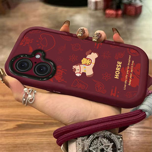 7全包防摔X带挂绳XR 12超火苹果11保护套8 适用iPhone17手机壳16Plus元 宝小马15Pro马年限定14高级感13新年款