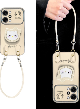 KT猫支架适用OPPOReno14手机壳Reno13全包防摔12Pro电镀大视窗11新款10少女心reno9高级感8/7创意支架6带挂绳