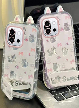 适用一加13T手机壳1加12猫咪蝴蝶结1+11女新款OnePlus可爱卡通ACE5至尊版Ace3Pro支架挂绳ace2V网红爆款软壳