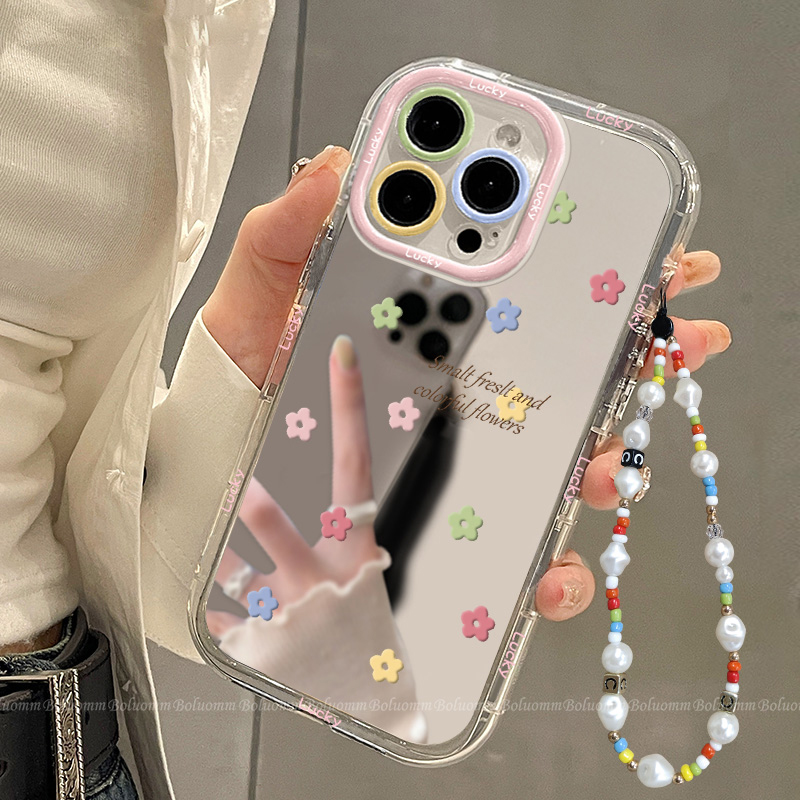 彩色花朵iPhone16新款手机壳适用于苹果15Promax挂绳14plus手链13Pro高级感12mini镜面ip11全包防摔8/7保护套