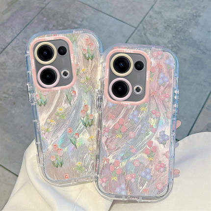 适用OPPOReno13手机壳Reno12/11郁金香10Pro+新款少女心Reno9全包边8/7se防摔6/5G高级感羽纱OPPO硅胶泡芙壳