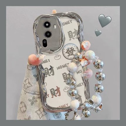适用oppore手机壳新reno10女款9pro+电镀银8奶油纹7se软壳6/5G创意发财K12x手链k11全包防摔oppo保护套