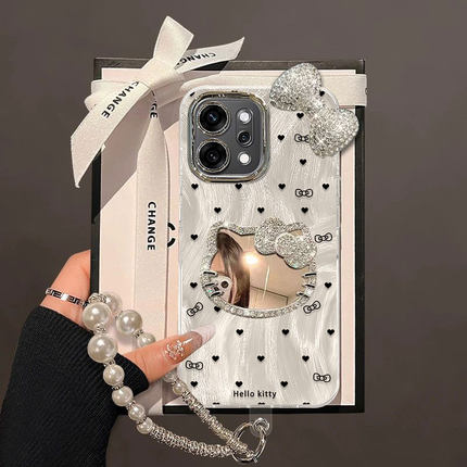 爱心KT猫适用OPPOReno14手机壳Reno13女新款12Pro镜子贴件11公仔手炼10高级感reno9自带镜头膜8/7全包防摔6壳