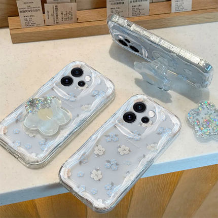 适用OPPOReno15手机壳Reno14蓝白花朵13Pro创意支架12高级感11小清新10保护套女款reno9/8/7全包防摔曲边软壳