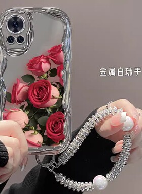 适用华为nova12手机壳高级感nova13Pro女新款11se红色玫瑰10por全包防摔9/8超薄硅胶7se轻奢6se手链5G保护套