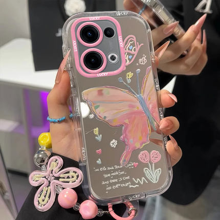 适用OPPOReno13手机保护壳Reno14蝴蝶镜面13Pro个性创意12轻奢高级11时尚爆款10新女款reno9全包防摔8/7带手