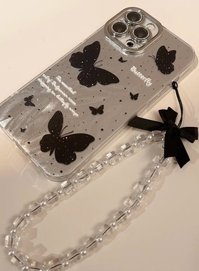 黑色蝴蝶iPhone16新款手机壳15Promax高级感苹果14镜头膜13挂绳12手錬11超火Pro全包边8plus防摔7/6s苹果x套