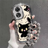 可爱黑猫适用OPPOA97手机壳A96可爱卡通A95高级感A93新女款 A92s小众创意A58带挂绳A57全包防摔A5活力版 A3软壳
