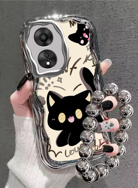 可爱黑猫适用OPPOA97手机壳A96可爱卡通A95高级感A93新女款A92s小众创意A58带挂绳A57全包防摔A5活力版A3软壳