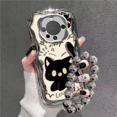 可爱黑猫适用华为Mate60手机壳70Pro 带挂绳20套 40Pro高级感电镀银30女新款 全包防摔电镀软壳mate50时尚 爆款