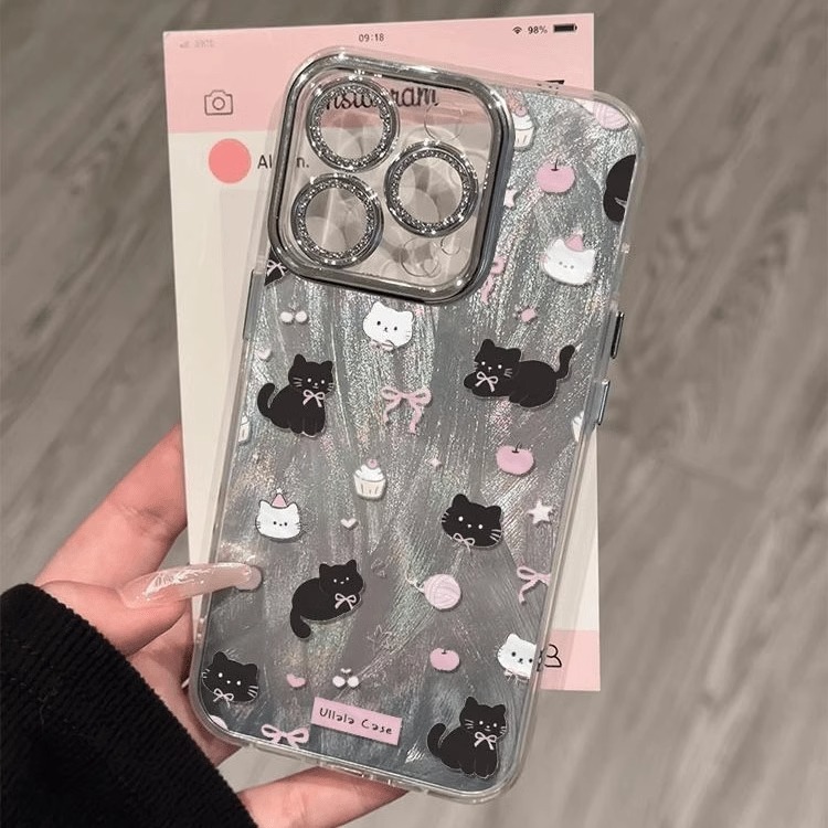 黑色猫咪iPhone16新款手机壳15Promax适用于苹果14Pro防摔外壳13自带镜头膜12全包边11高级感8plus轻奢7/6s套