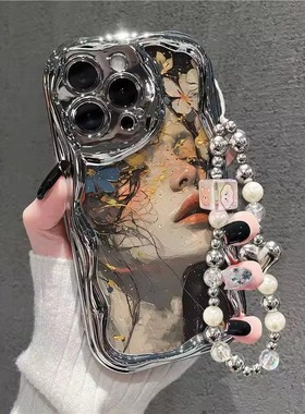 适用苹果15Pro手机壳新款17promax高级感16Pro油画少女iphone14全包防摔12挂绳11硅胶8plus软壳x银色xs保护套
