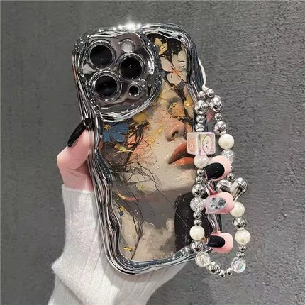 适用苹果15Pro手机壳新款16promax高级感14Pro油画少女iphone13全包防摔12挂绳11硅胶8plus软壳x银色xs保护套