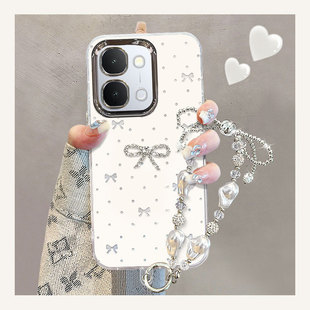 适用vivoY500i手机壳Y300T闪钻蝴蝶结y200超好看手链y100新款 女保护套vivo全包防摔y78带镜头膜y77高级感y50