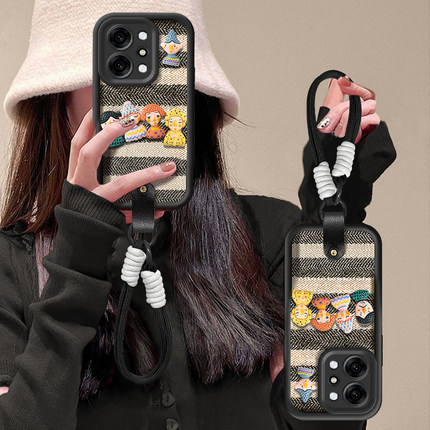 条纹格子适用OPPOReno14手机壳Reno13创意公仔挂绳12Pro全包硅胶防摔11/10新款女reno9小清新8/7可爱卡通外壳