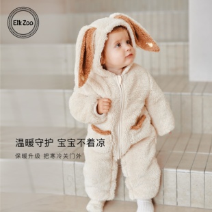 Elk 男女宝宝加绒保暖爬服新生儿哈衣 Zoo婴儿夹棉连体衣秋冬款