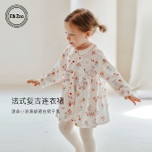 复古风娃娃领长袖 Elk Zoo女童碎花连衣裙法式 女宝宝洋气时髦裙子