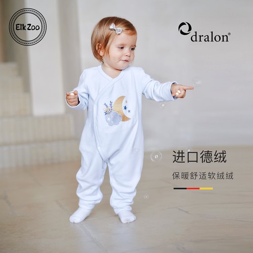 Elk Zoo婴儿连体衣秋冬款德绒满月打底衣新生儿衣服保暖宝宝爬服