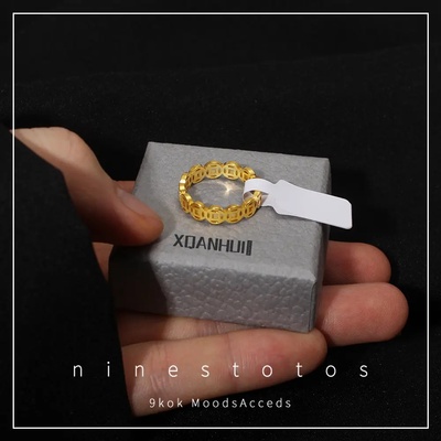 钛钢金色素圈情侣对戒